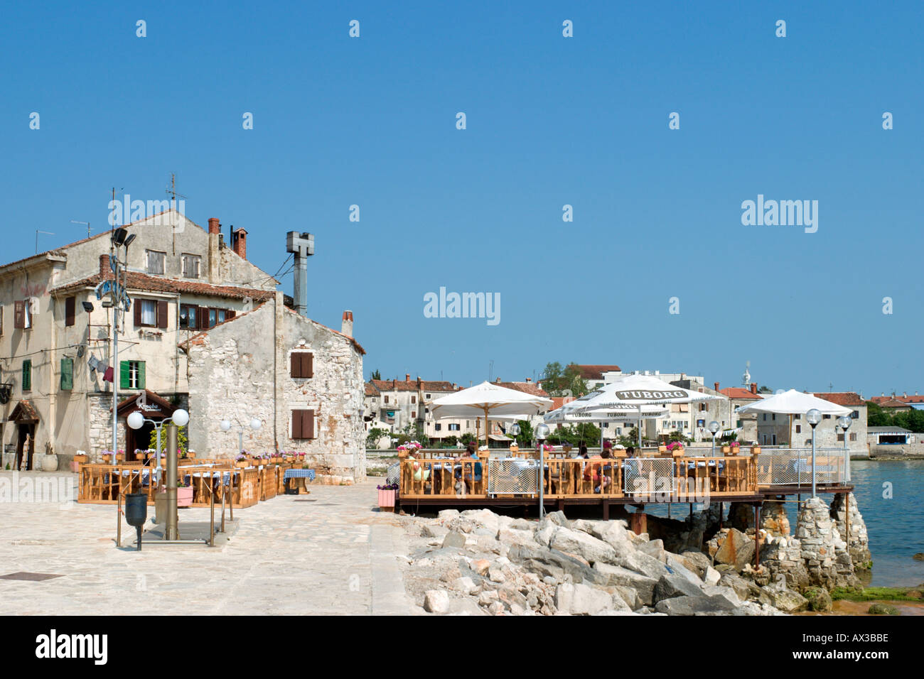 Seafront Restaurant in the Old Town, Umag, Istria, Croatia Stock Photo