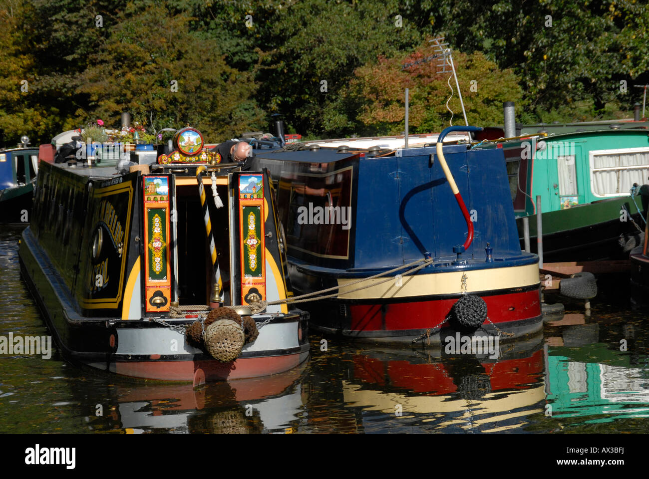 Narrowboat canal boats on the Macclesfield canal near the village of