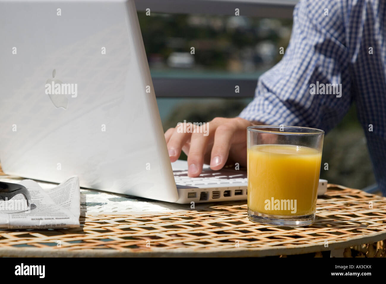 Laptop with Orange Juice Stock Photo Alamy