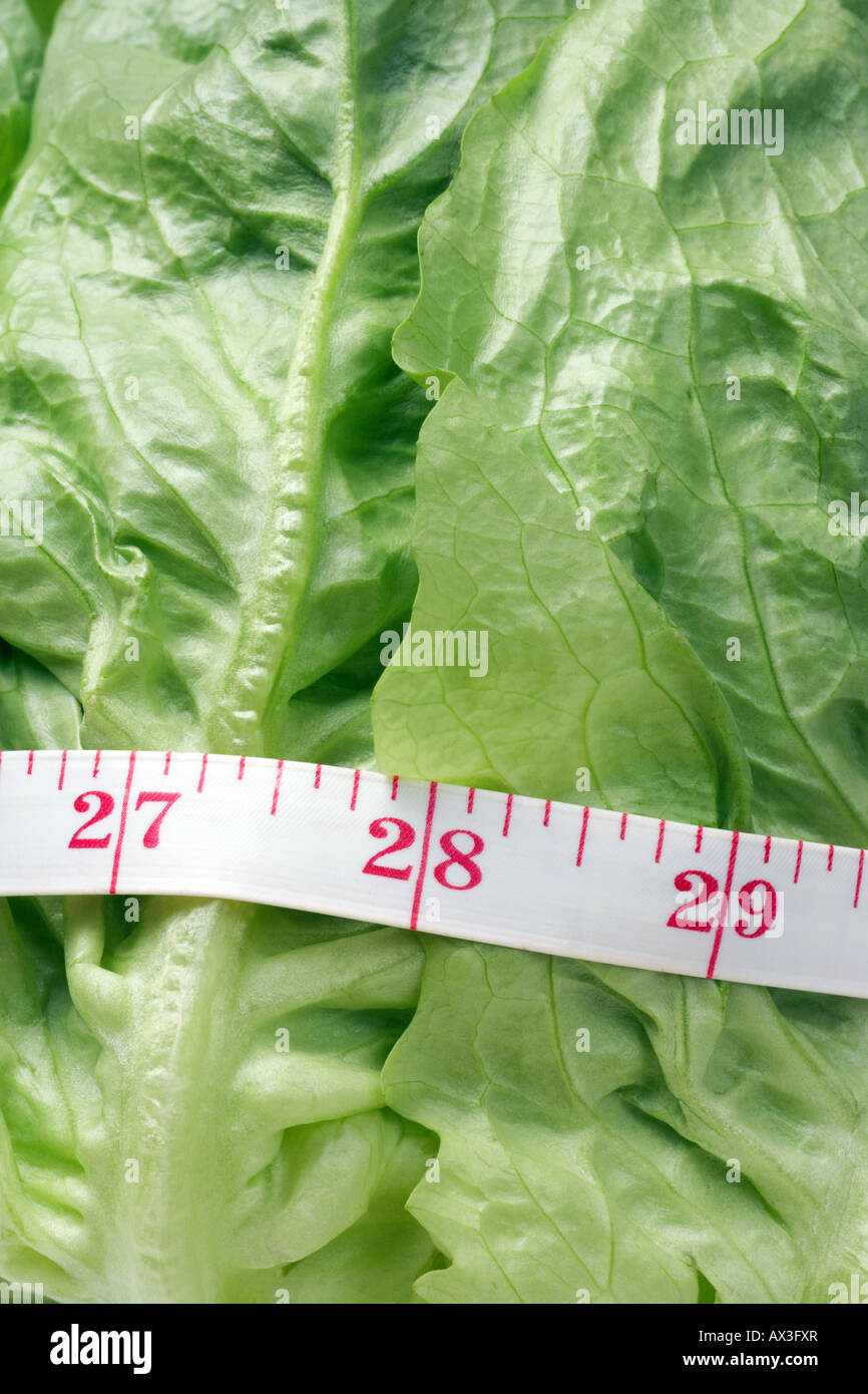 Lettuce Leaves with tape measure indicating weight loss Stock Photo Alamy
