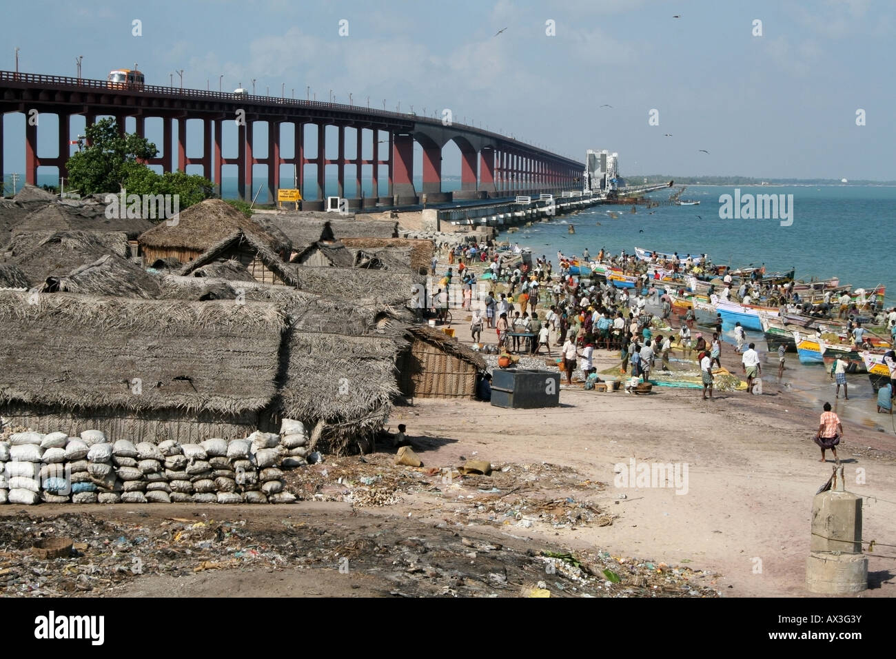 Bridge connecting India to Sri Lanka Stock Photo