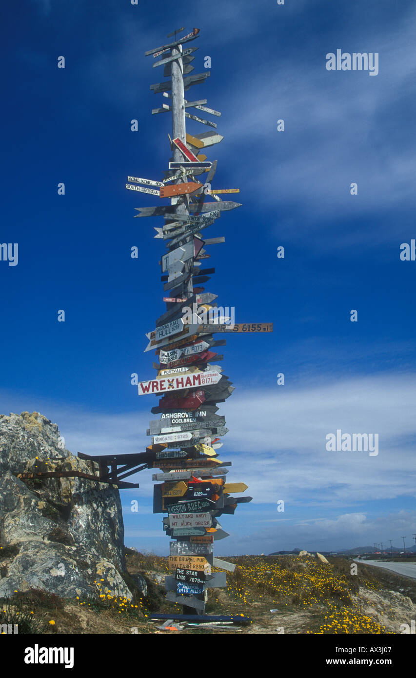 Signpost Stanley Falkland Islands Stock Photo