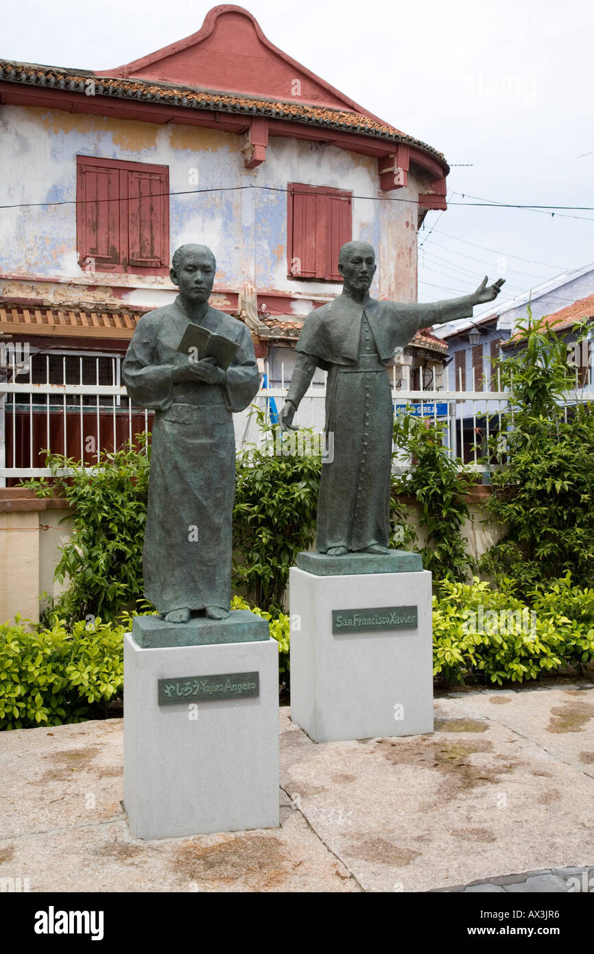 Statue of St Francis Xavier and Yajiro Angero, Malacca, Malaysia Stock