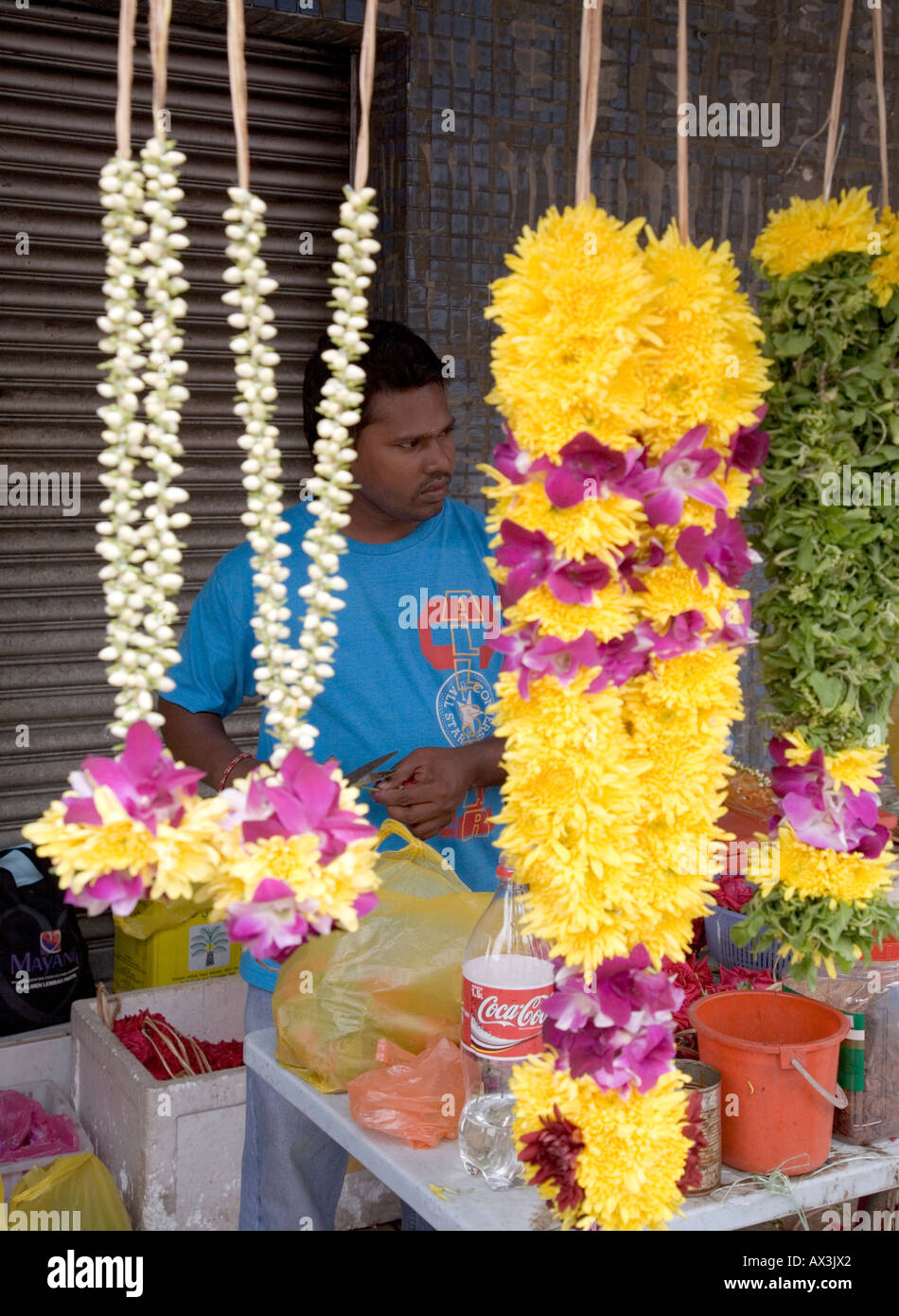 Flower Vendor at Indian Sri Mahamariamman Temple, Kuala Lumpur, Malaysia Stock Photo Alamy