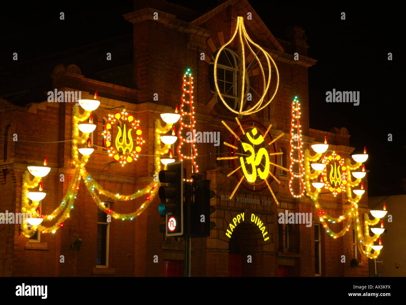 Diwali lights, Belgrave Road, Leicester, England, UK Stock Photo