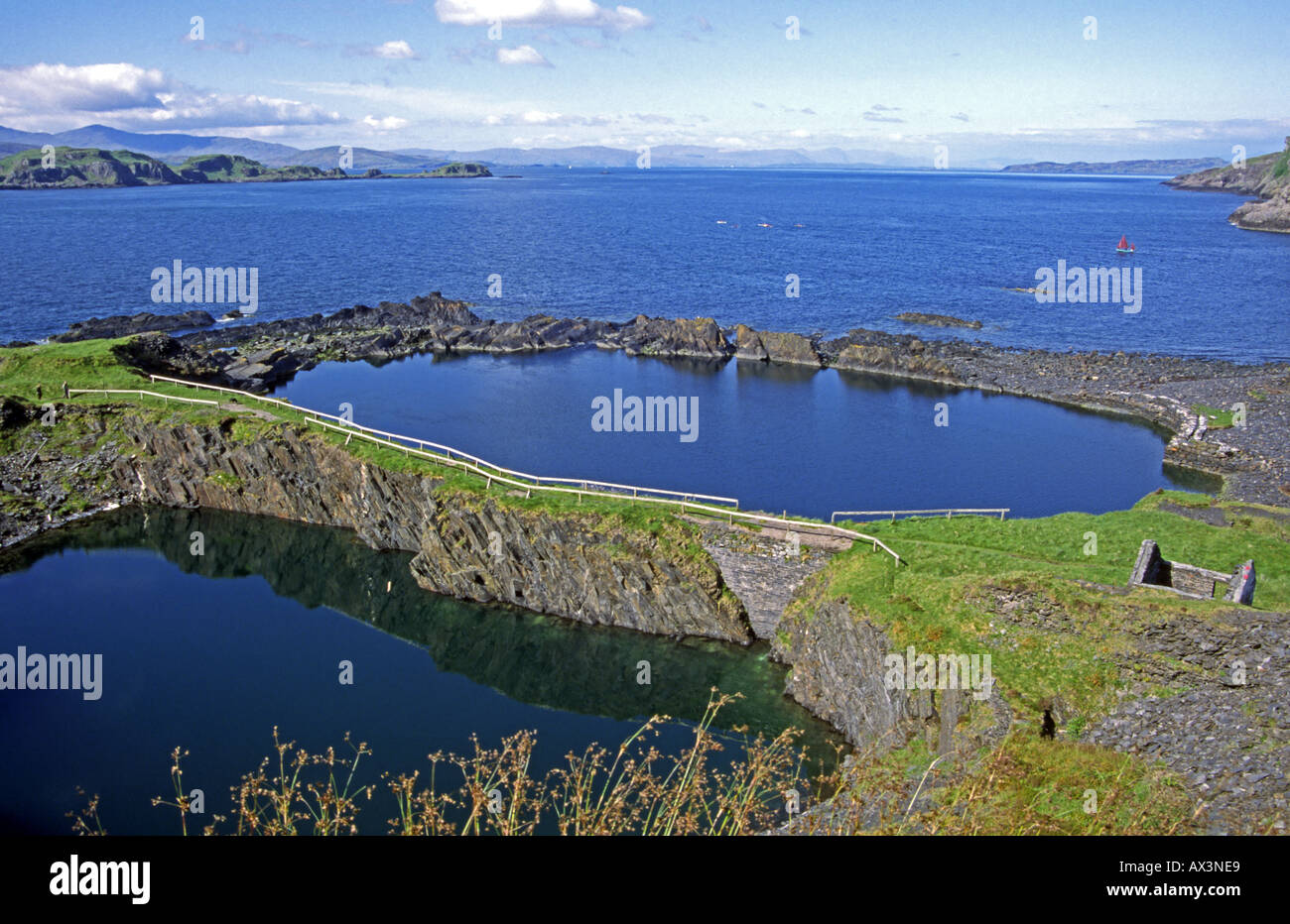 Disused slate quarries on the island of Easdale south of Oban in