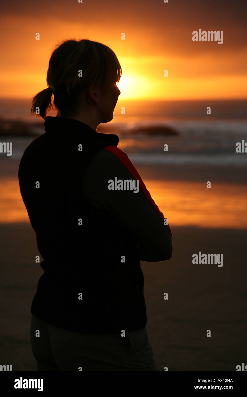 Sunset at Ahipara Beach, North Island, New Zealand Stock Photo