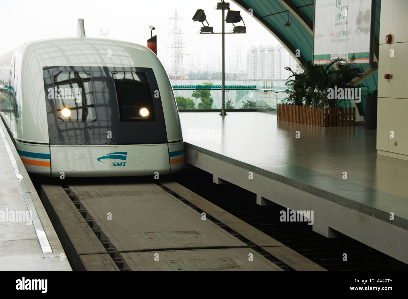 China, Shanghai. Maglev (magnetic levitation) Train between Shanghai ...