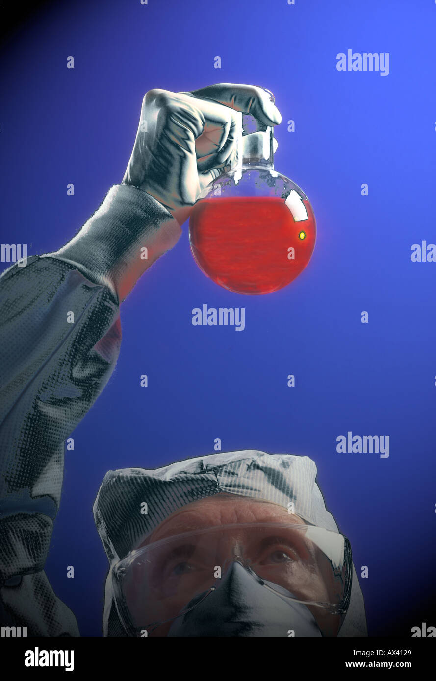 medical technician checking beaker of liquid sample in lab Stock Photo ...