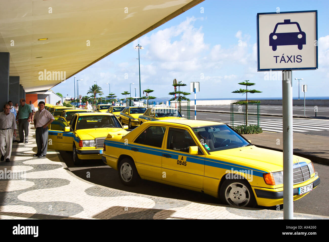 waiting taxis at airport Funchal on Madeira Stock Photo