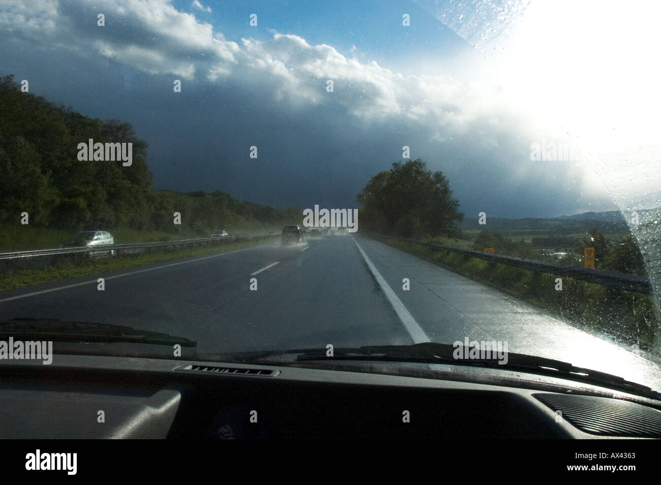 Driving in bad weather on the motorway Autobahn A1 from Vienna to ...