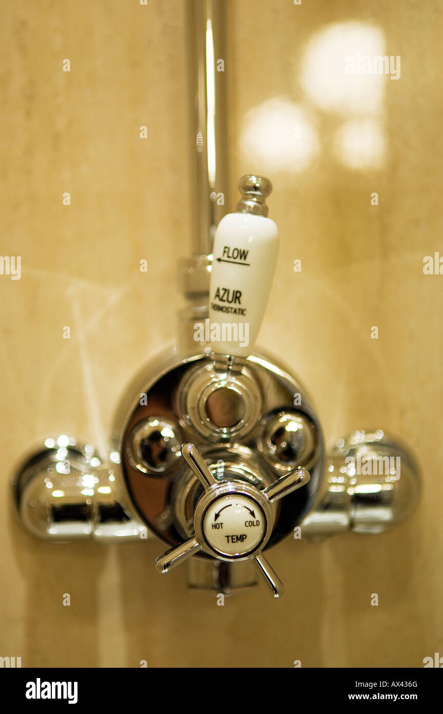 Northern Ireland, Fermanagh, Enniskillen. Shower controls in a bathroom