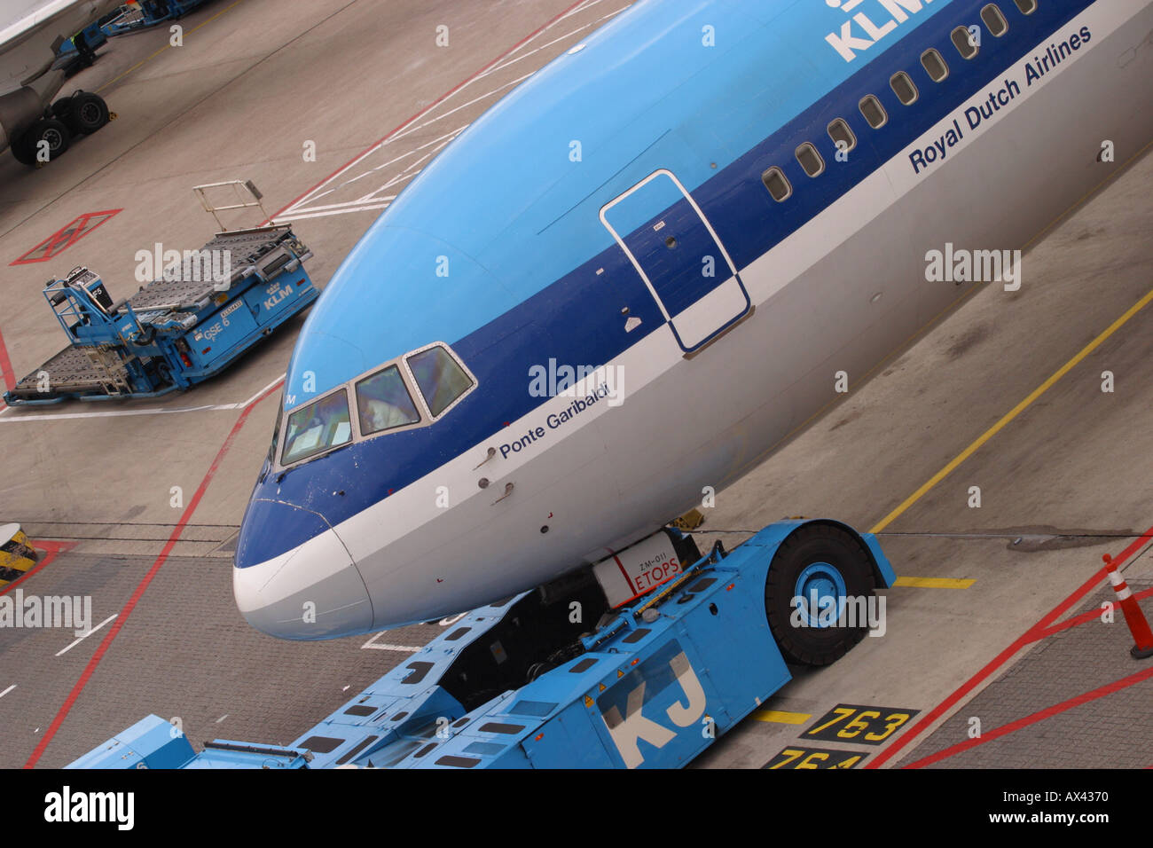 KLM MD 11 airliner awaiting pushback on airport apron Stock Photo