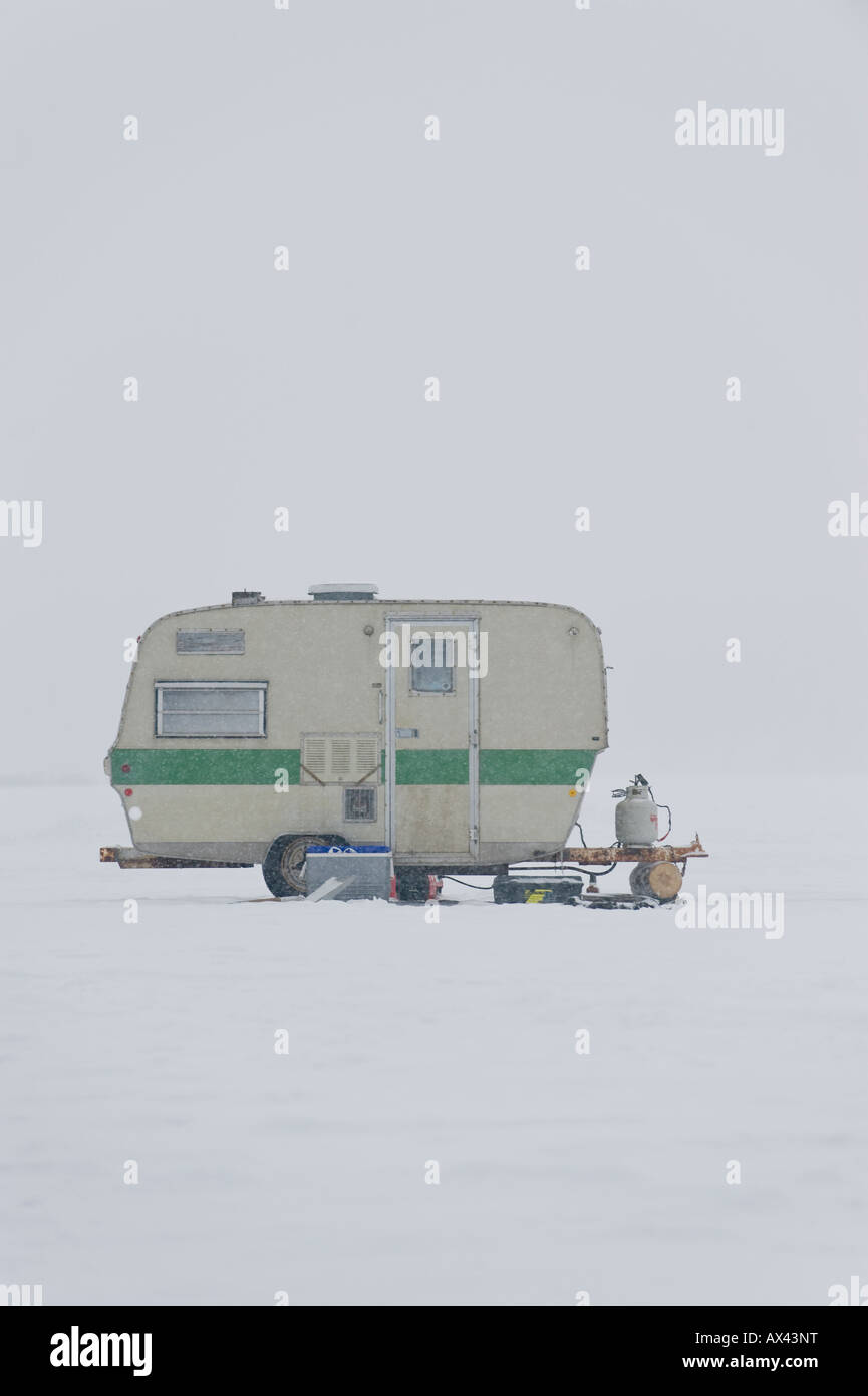 A CONVERTED CAMPER ICE HOUSE ON LEECH LAKE MINNESOTA Stock Photo Alamy