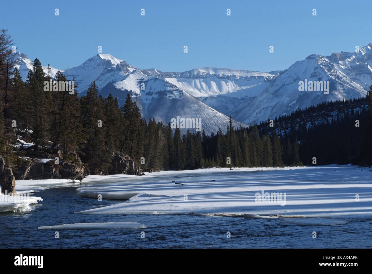 CANADA Alberta Banff Banff National Park frozen Bow River Stock Photo