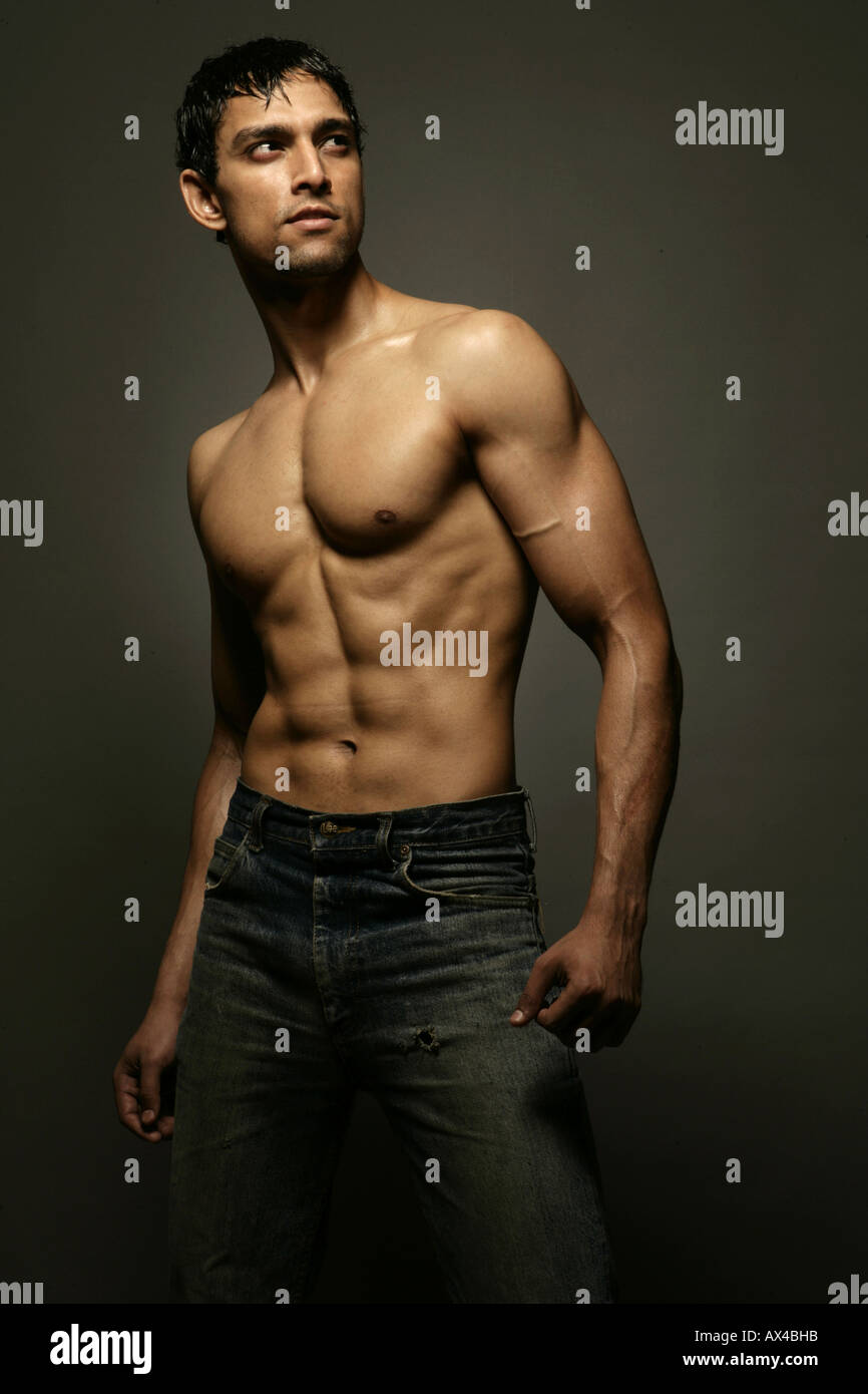 Portrait of a bare chest man posing Stock Photo Alamy