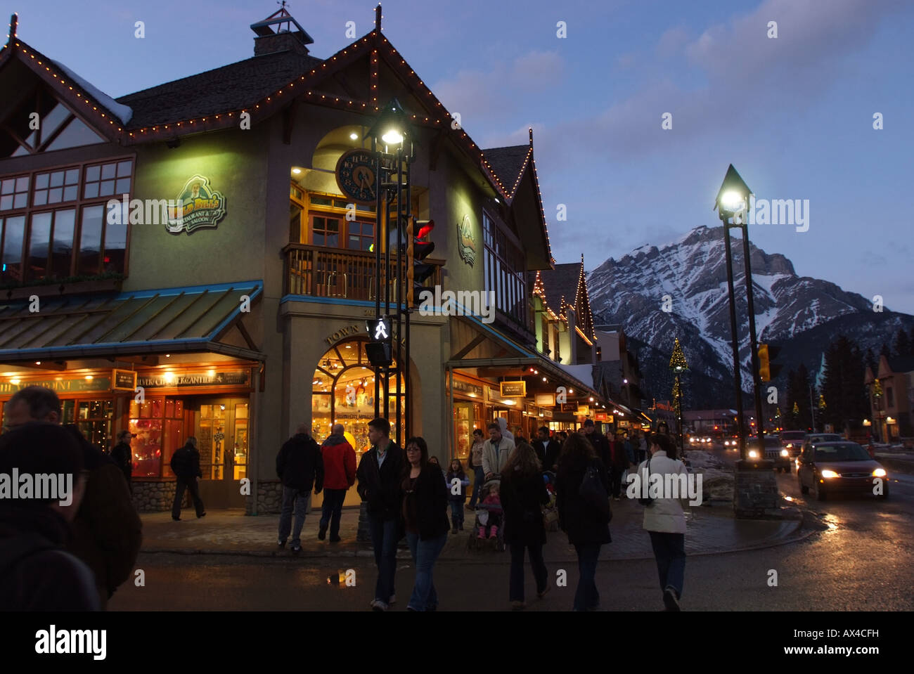 CANADA Alberta Banff Banff National Park Evening on Banff Avenue in the town of Banff Stock Photo
