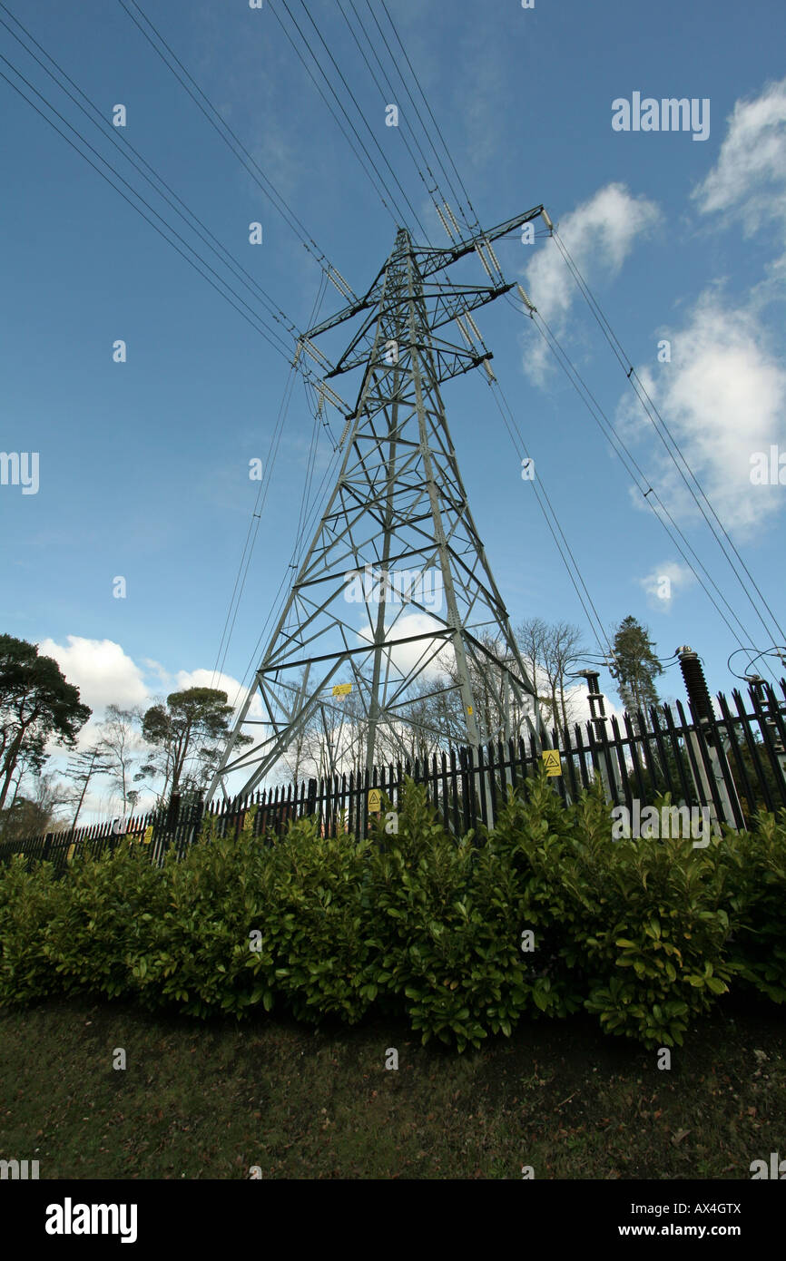 Electricity Pylon with Blue Sky and Clouds Stock Photo - Alamy