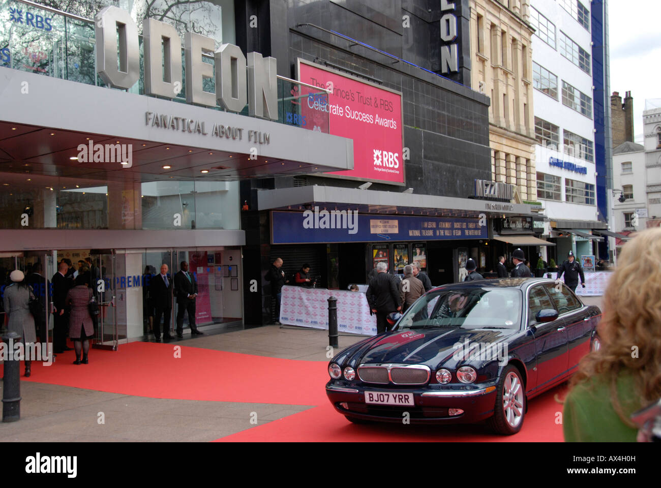 Limousine and red carpet outside the Odeon Cinema, Leicester Square, London Stock Photo