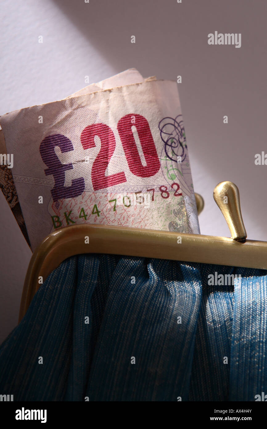£20 note purse money cash Stock Photo