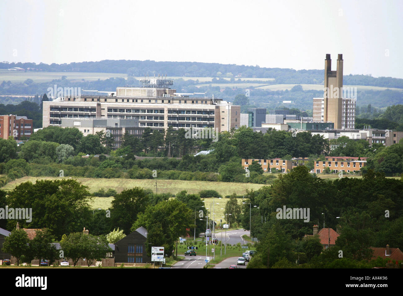 A view of Addenbrookes Hospital at Cambridge from Gog Magog hills Stock Photo