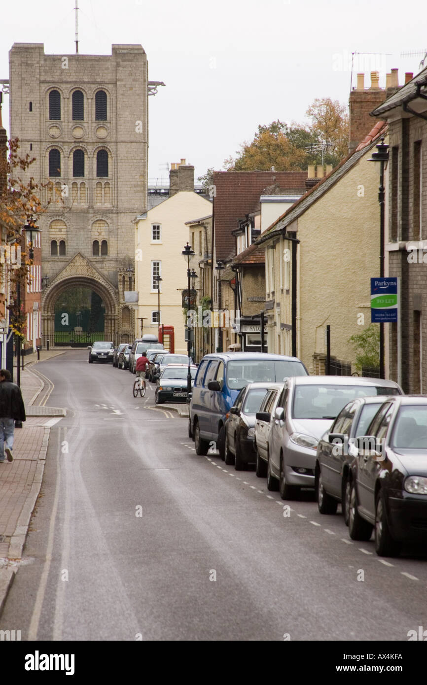 The view of the Norman Tower in Bury St Edmunds, Suffolk from