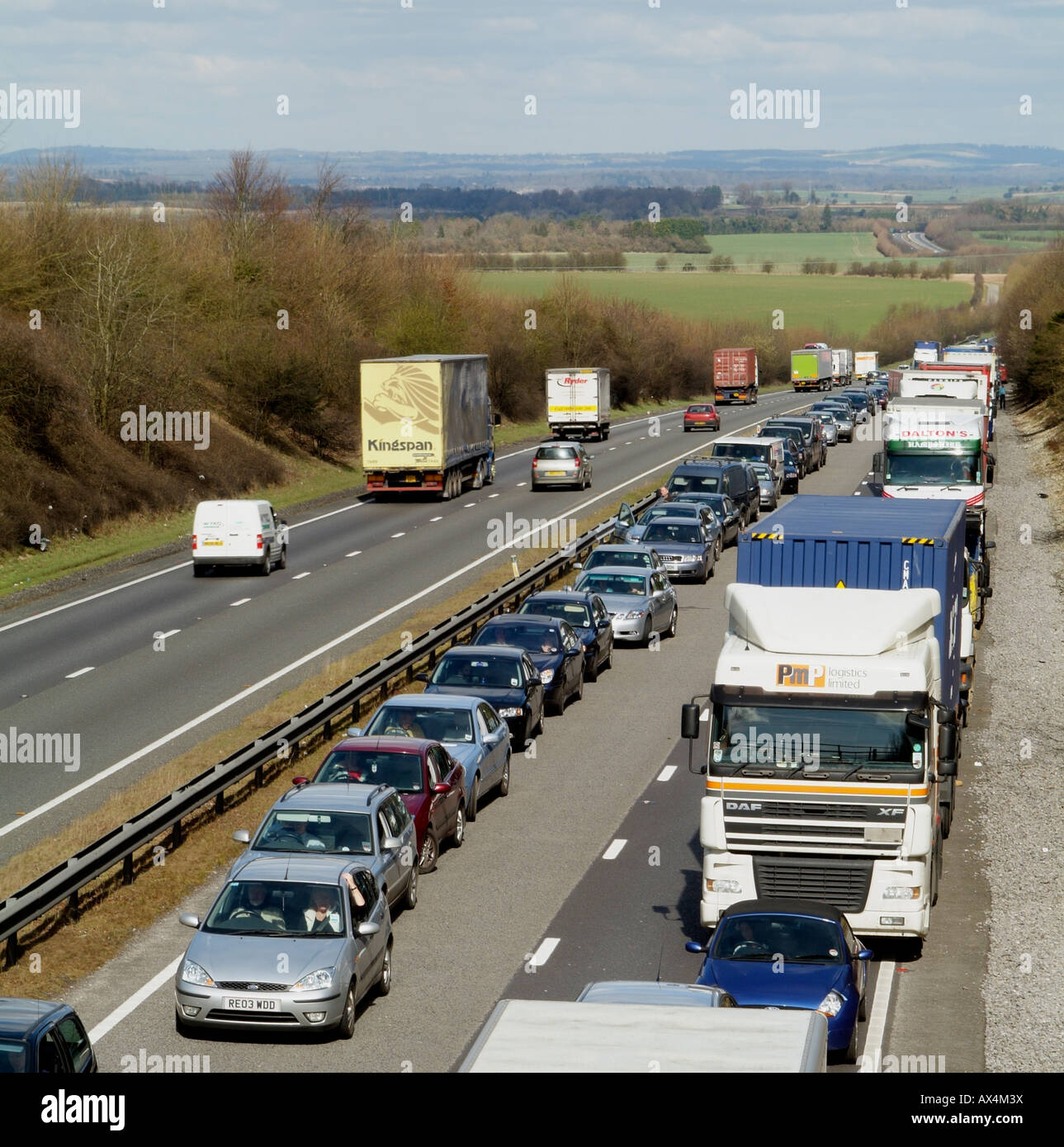 Queuing vehicles A34 road Hampshire England Stock Photo