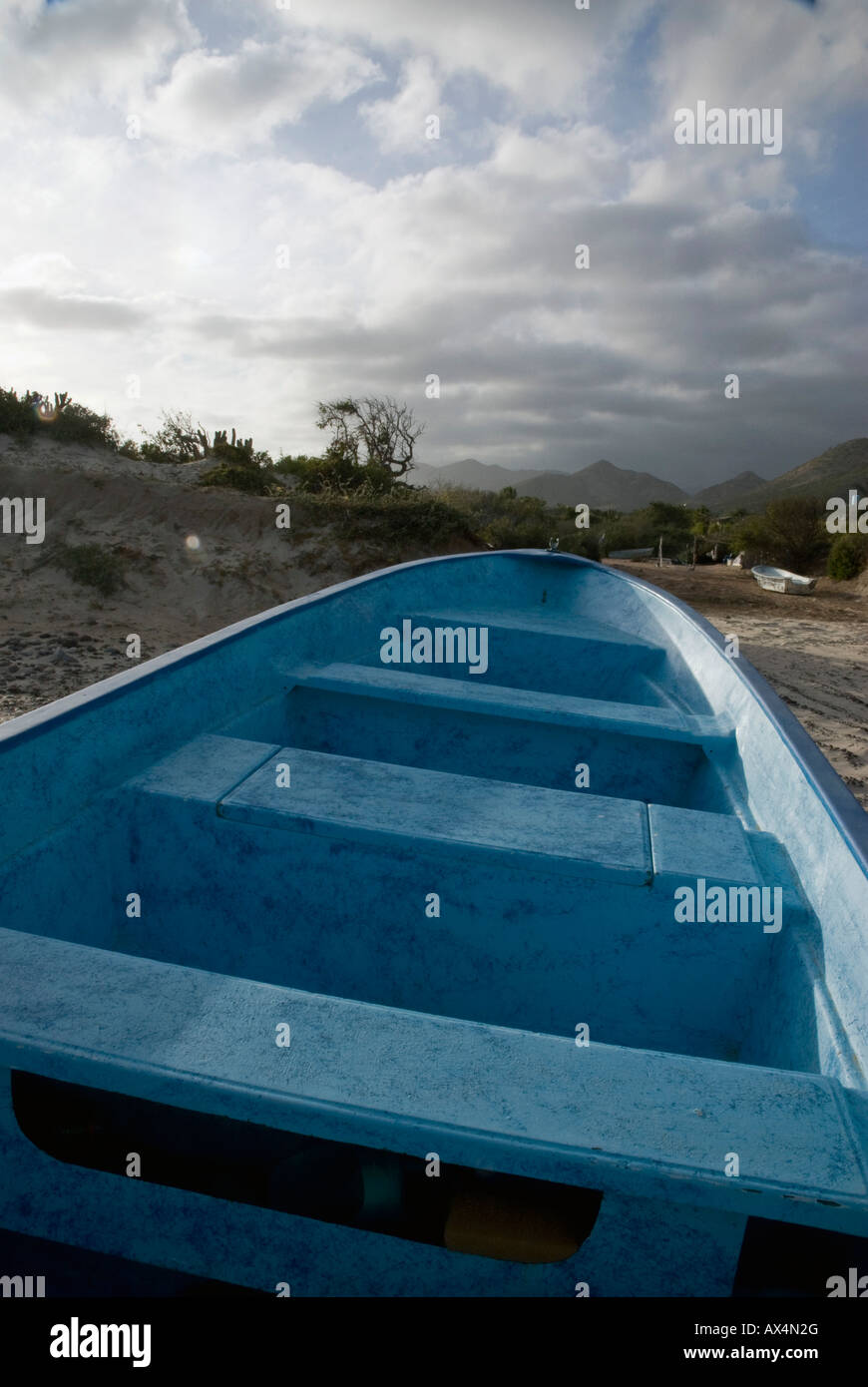 Blue Rowboat Cabo Pulmo Playa Baja Mexico Stock Photo - Alamy