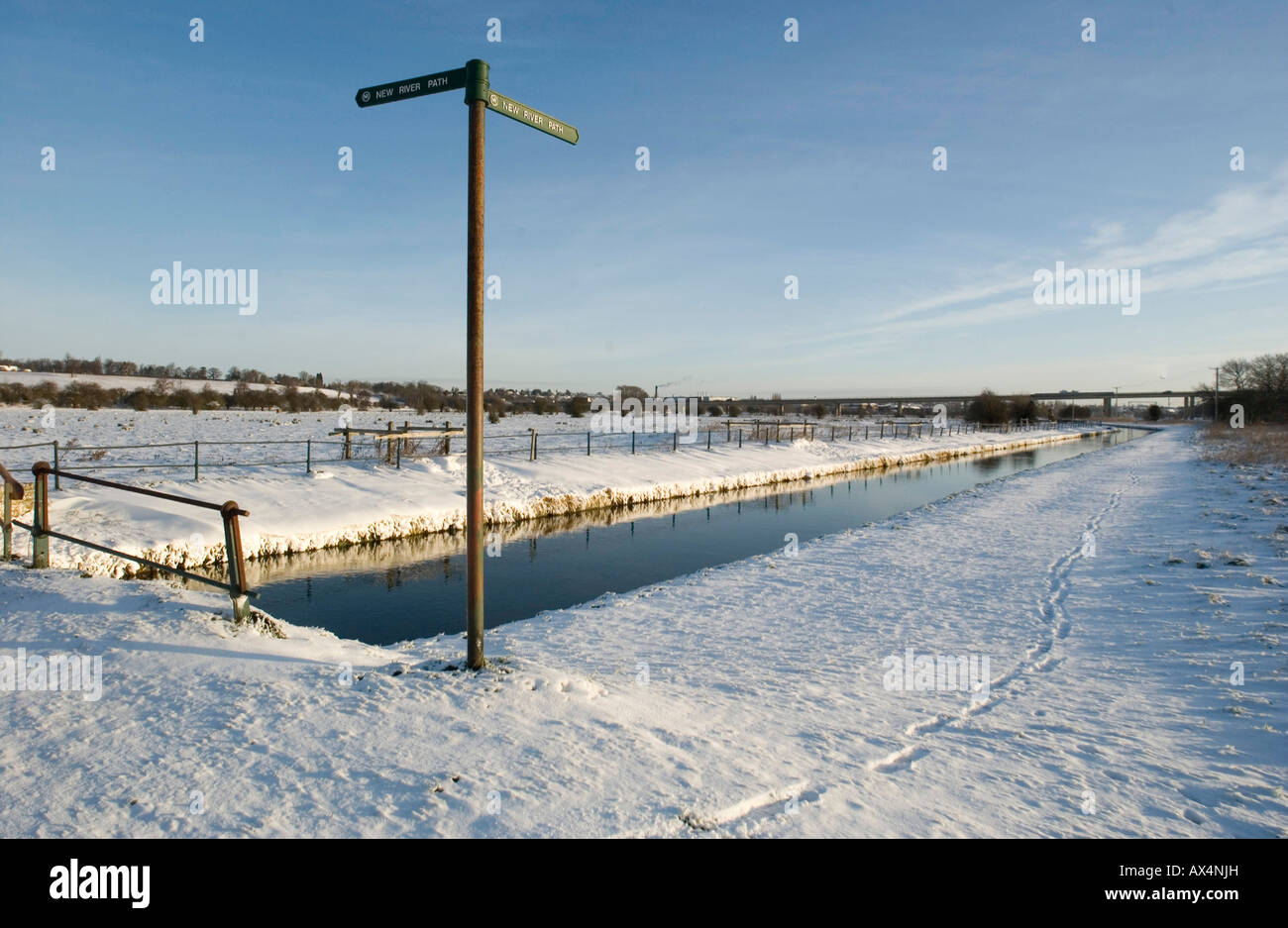 The Hertford Meads and New River after a heavy overnight snowfall