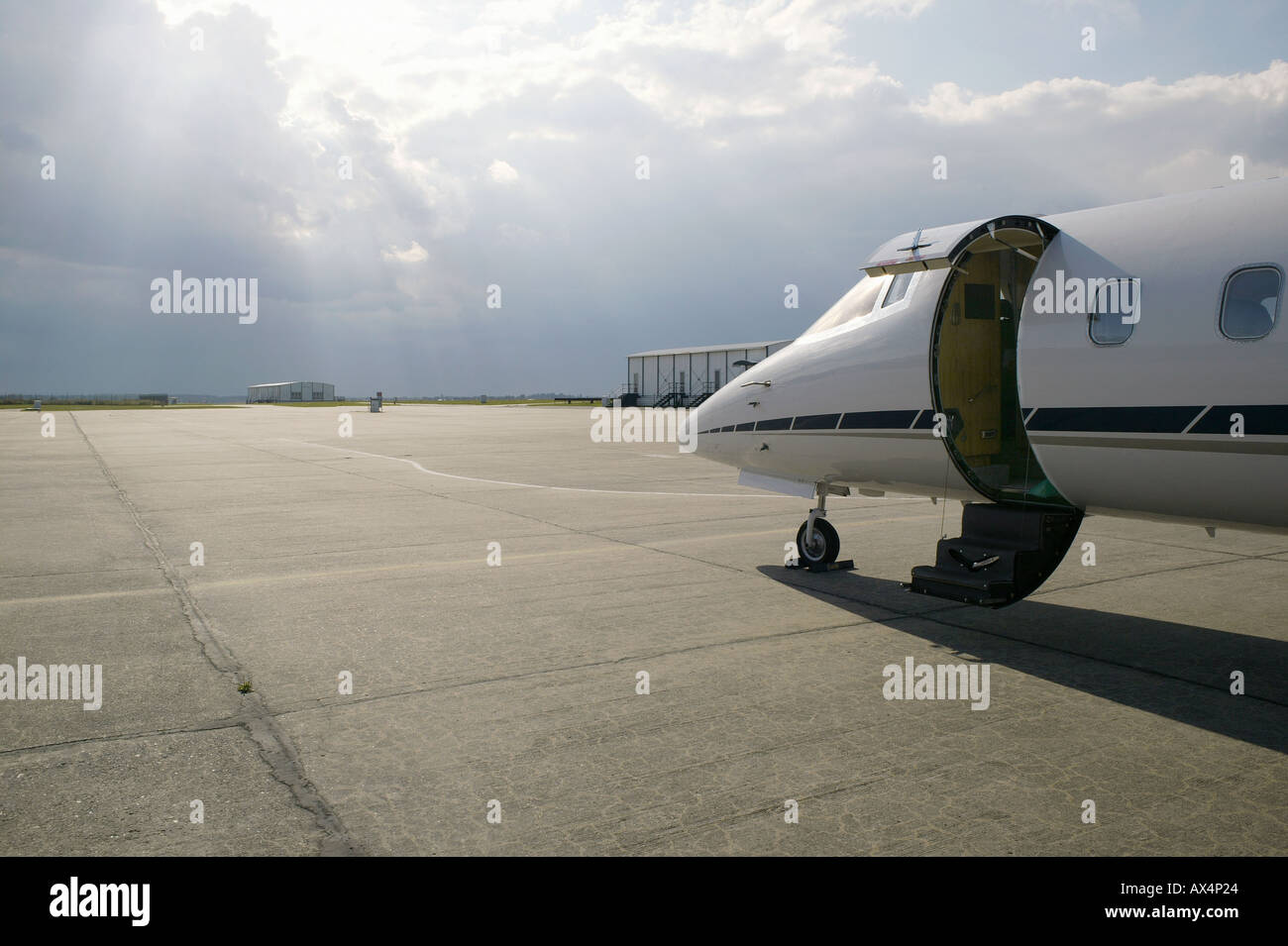 Private airplane on runway Stock Photo