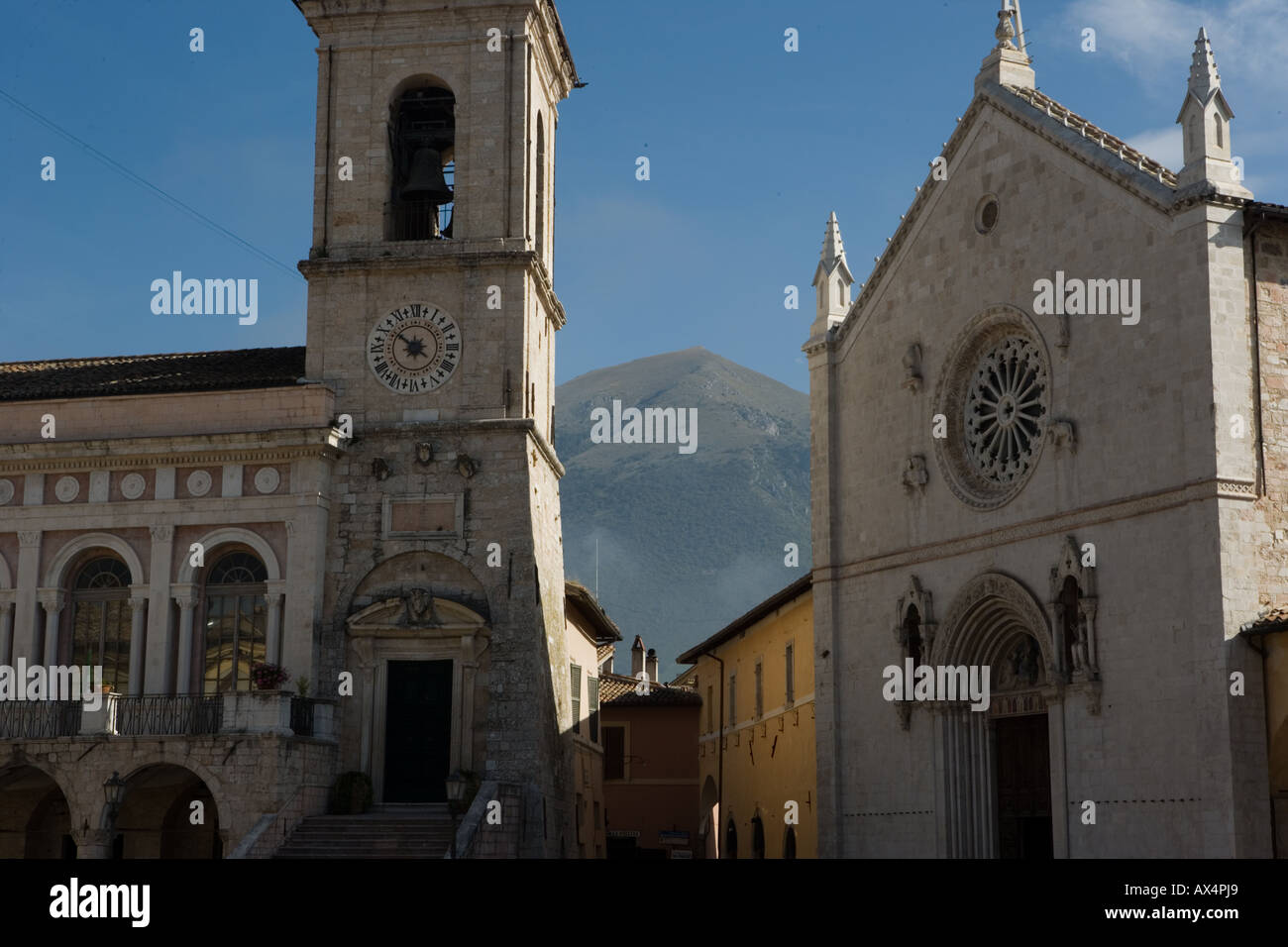 Palazzo Comunale and Basilica San Benedetto Norcia Umbria Italy Stock
