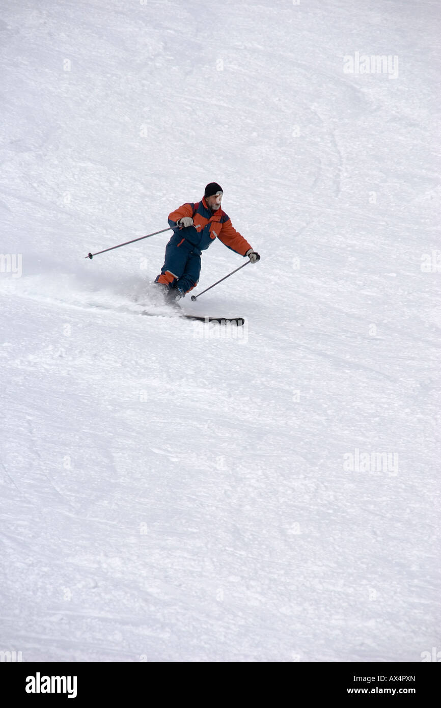 Skier on Cady Carosello Black run Passo del Tonale Stock Photo
