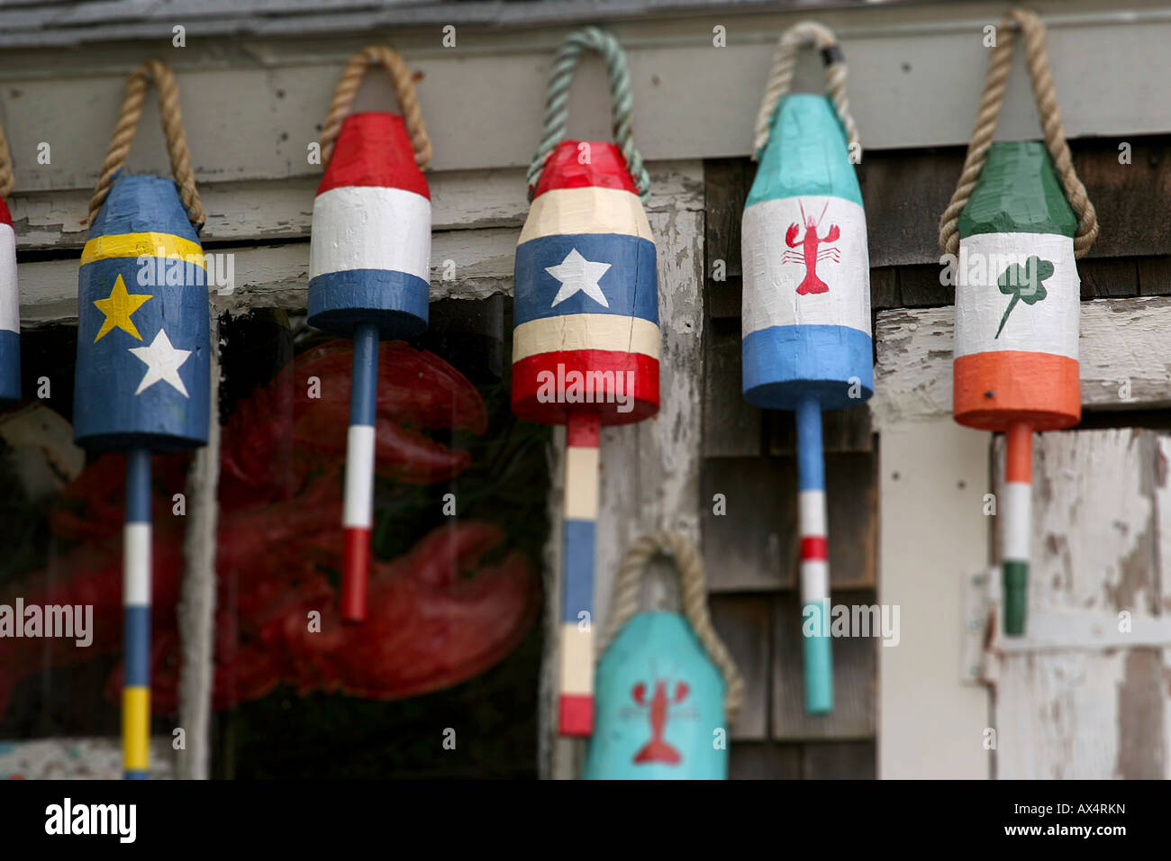 Lobster trap buoys in Rockport Massachusetts Stock Photo Alamy