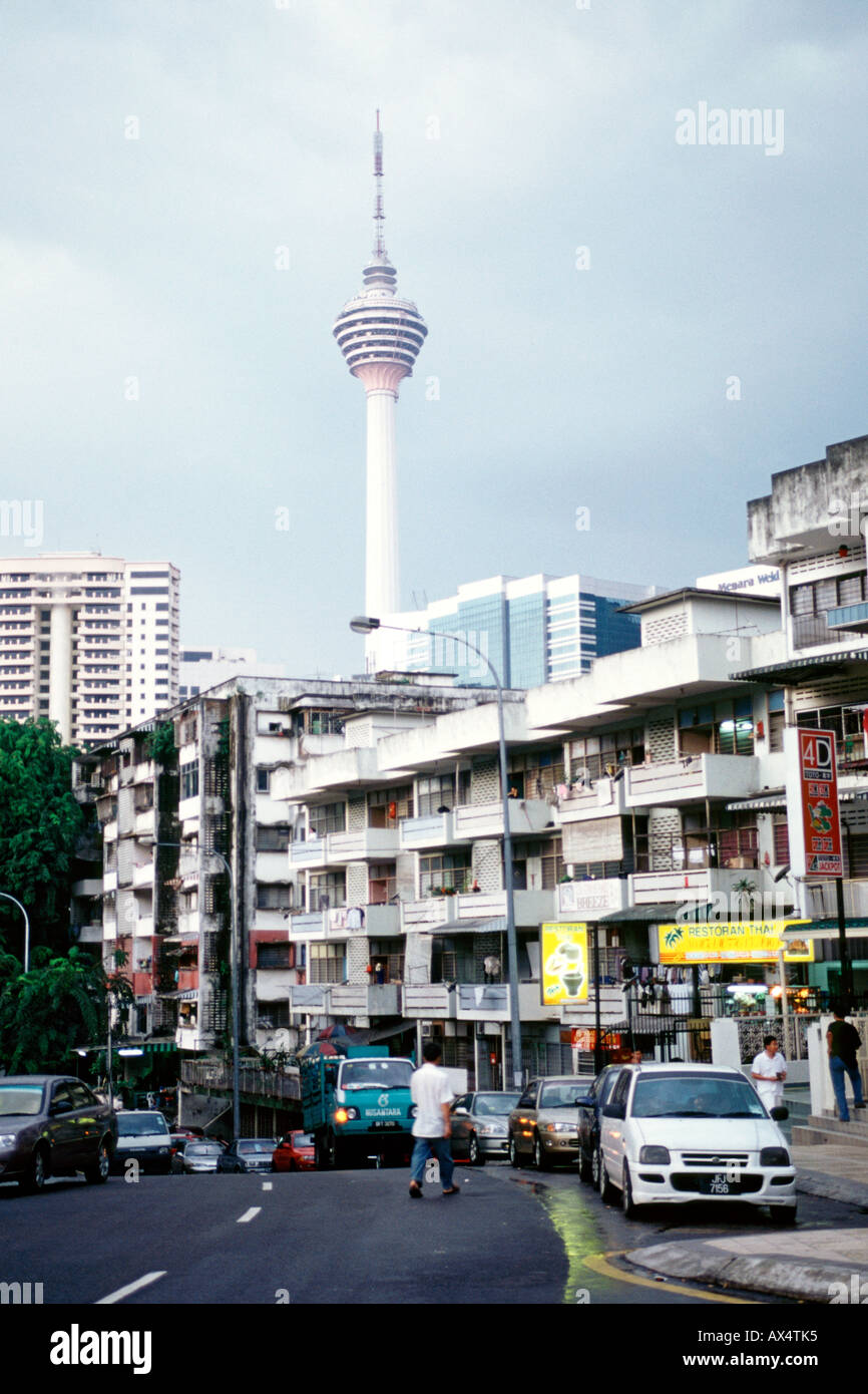 View of suburban Kuala Lumpur with the KL tower in the distance. Stock Photo