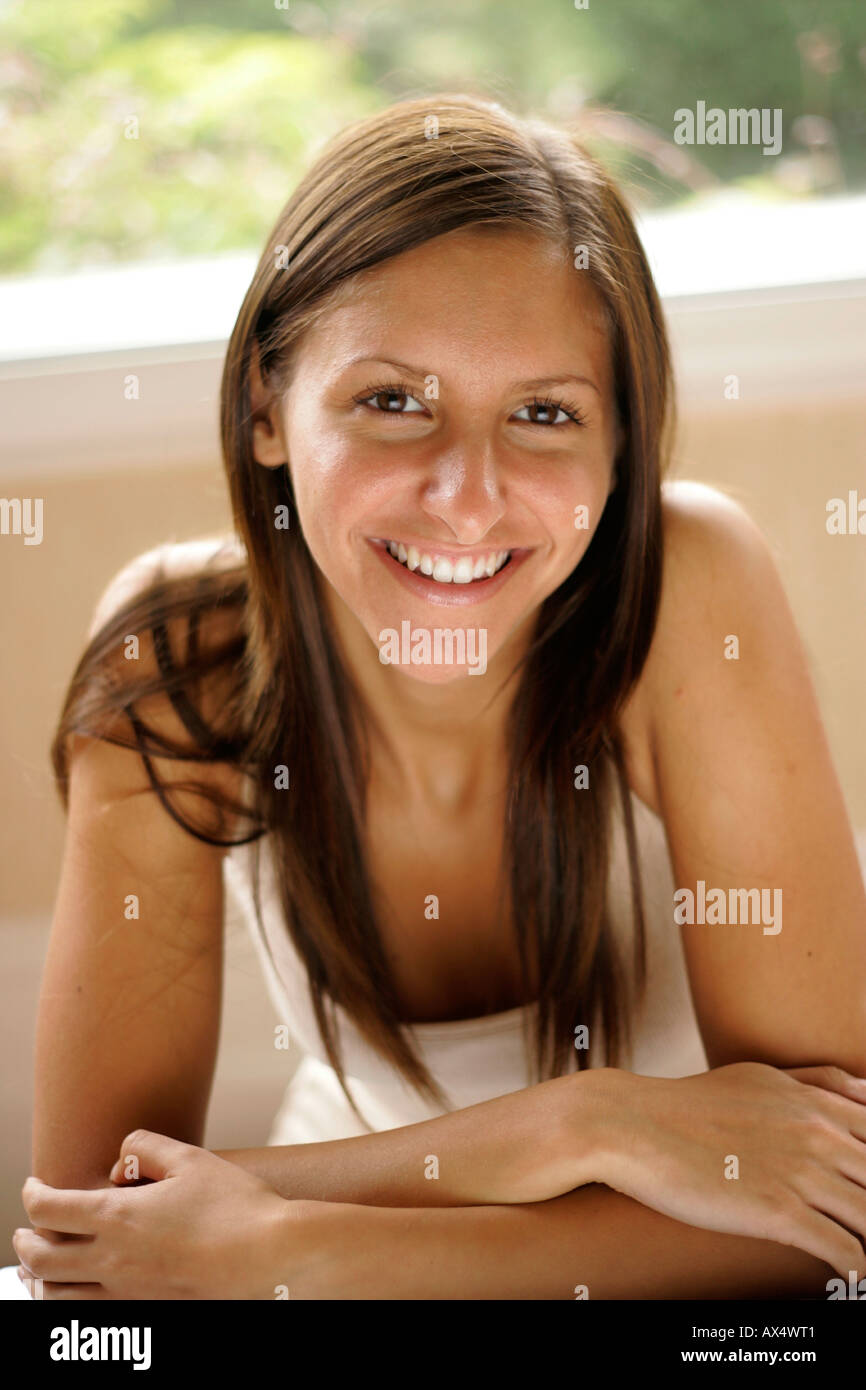 young teenage girl with long hair Stock Photo