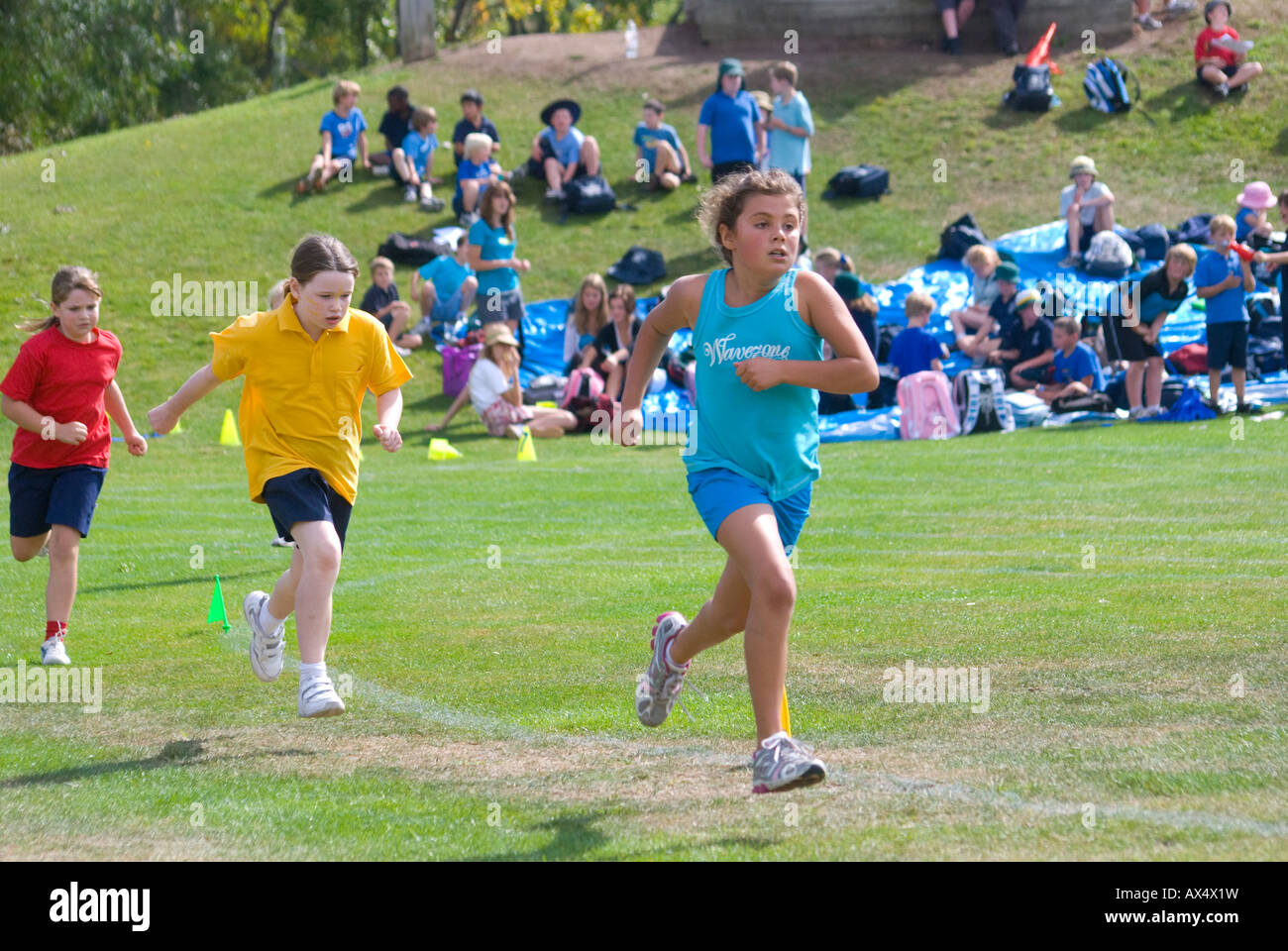 Girls competing in primary school sports in Tasmania Australia Stock Photo