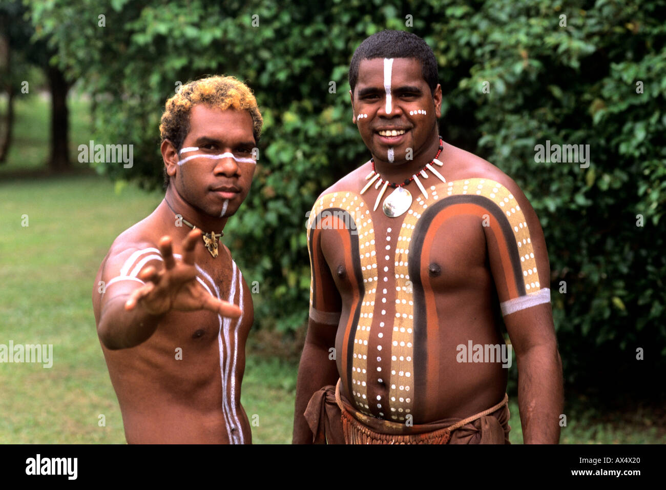 Body Painted Tjappukai Aboriginals in Cairns Australia Queensland Stock Photo