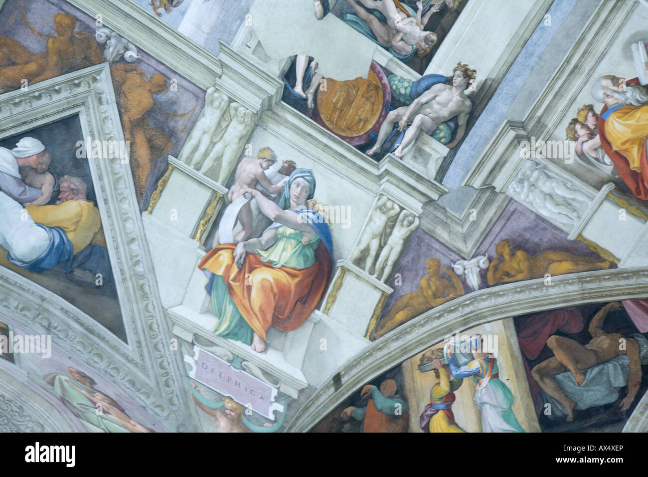 Detail Of The Sistine Chapel Ceiling Fresco By Michalangelo Stock