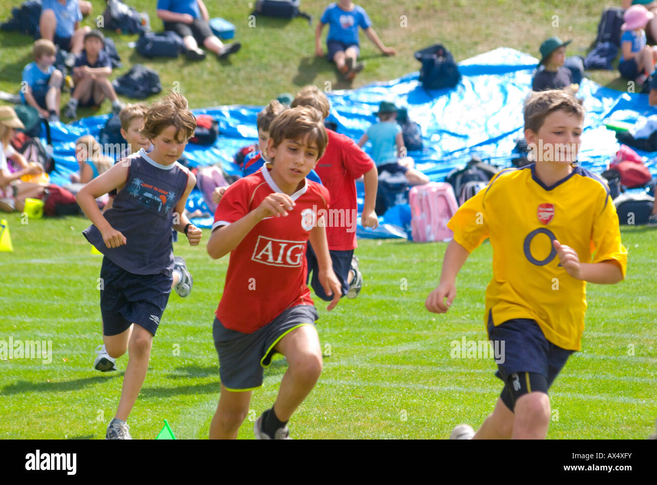 Boys competing in primary school sports in Tasmania Australia Stock Photo