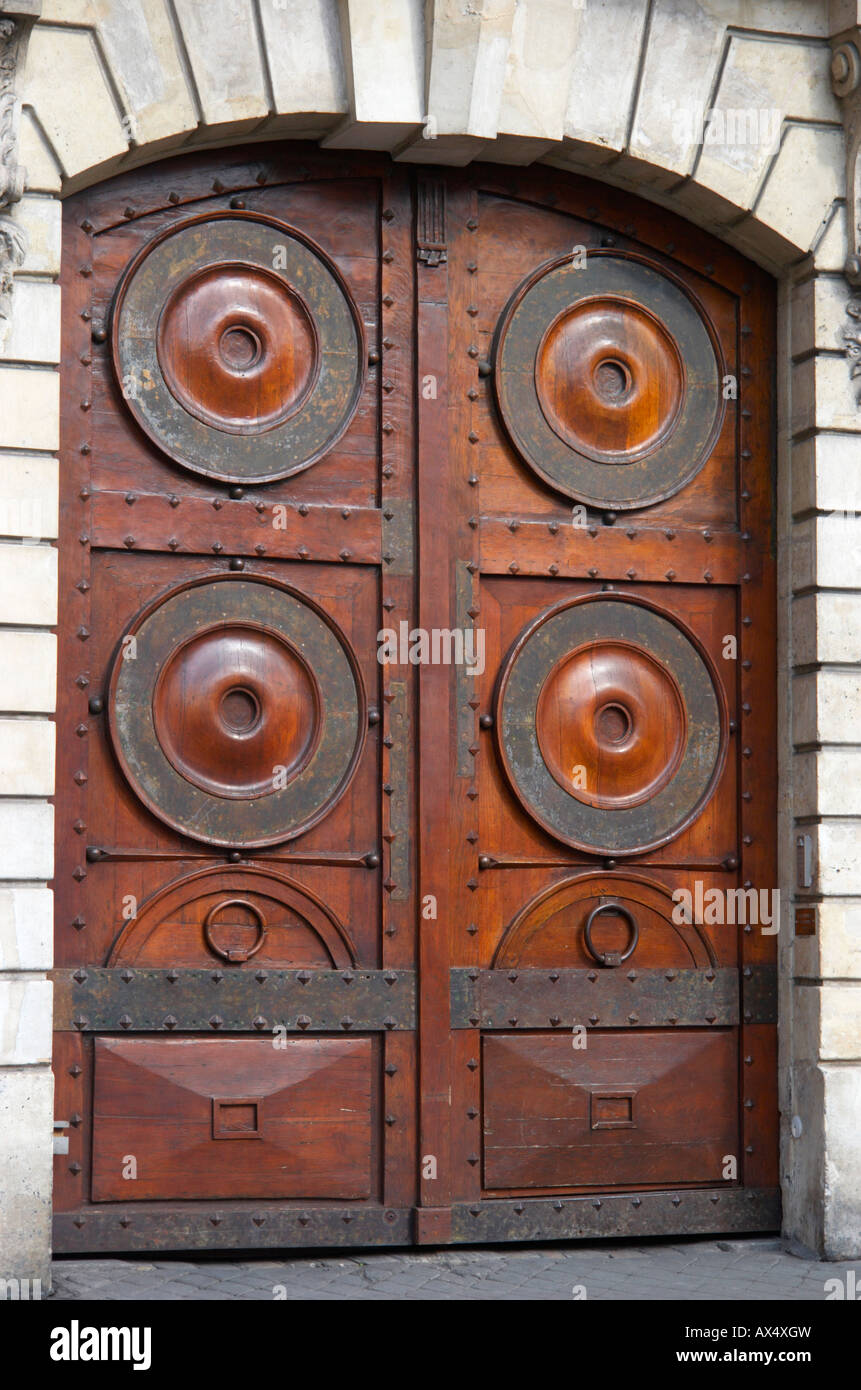 Wooden door in Rue de Vaugirard Paris France Stock Photo