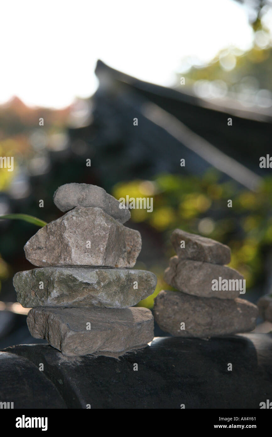 Stones piled into symbolic stacks at Bulguksa temple near Kyeongju in ...
