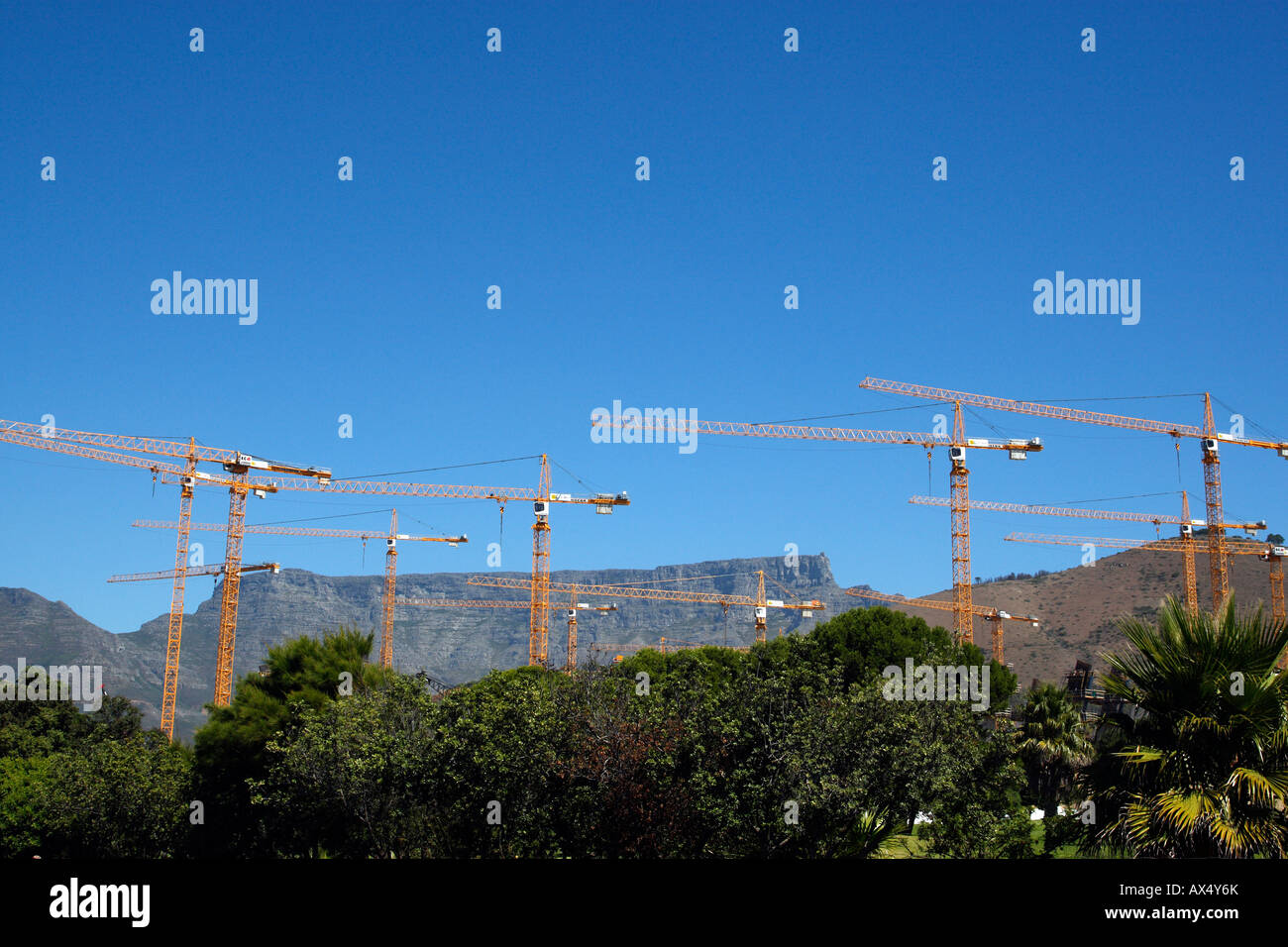 construction cranes building the new stadium granger bay boulevard cape town western cape province south africa Stock Photo
