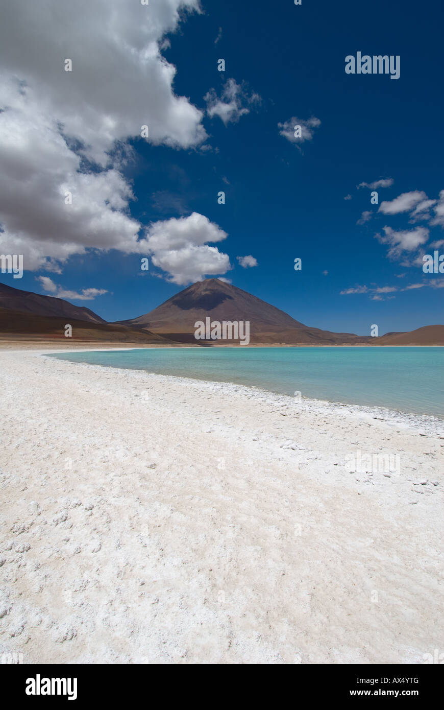 mountain reflecting in the lake laguna verde bolivia Stock Photo
