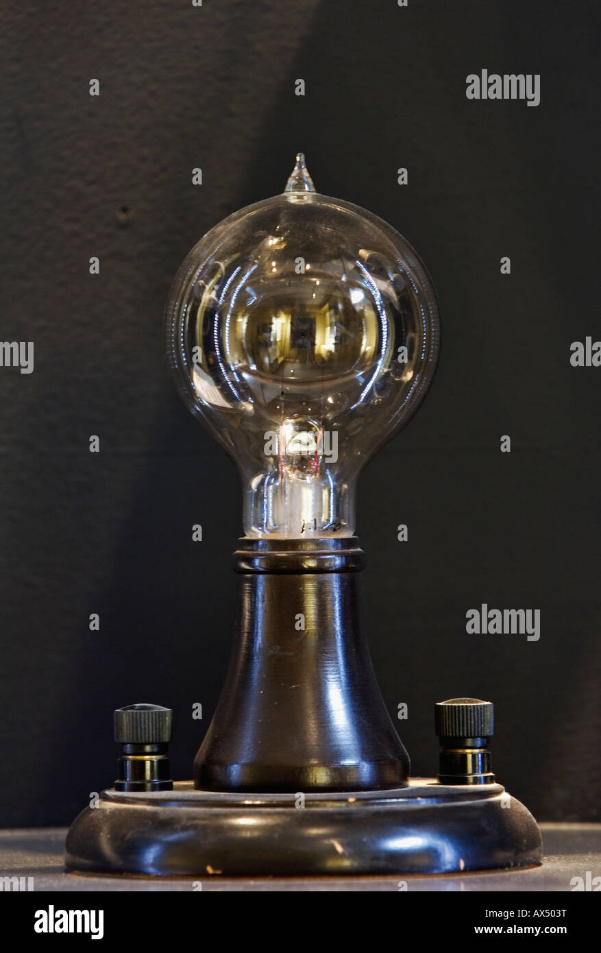 Replica of Thomas Edison's Original Incandescent Lamp which He Perfected and Lit on October 21 1879 Thomas Edison House Stock Photo