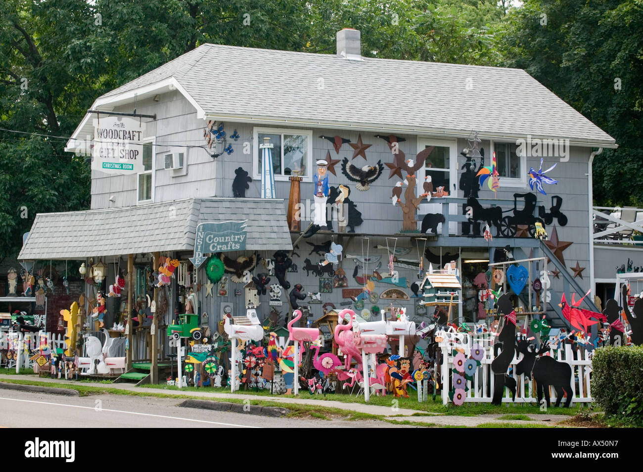 A crowded woodcraft gift shop Montour Falls New York Finger Lakes Stock