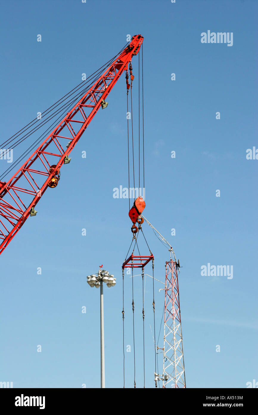 Pulleys at work on huge crane Stock Photo Alamy