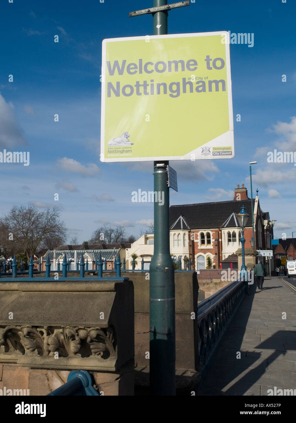 A sign on Trent Bridge saying to Nottingham' East Midlands UK