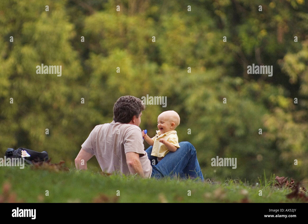 Father Young Son Playing In Park Cherokee Park Louisville Kentucky Stock Photo