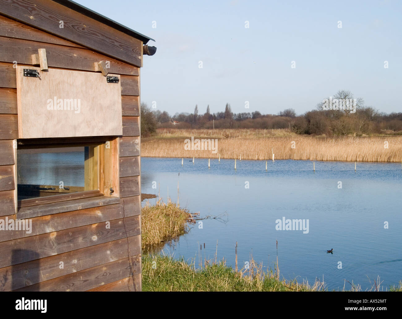A bird watching hut at Attenborough Nature Reserve in Nottinghamshire