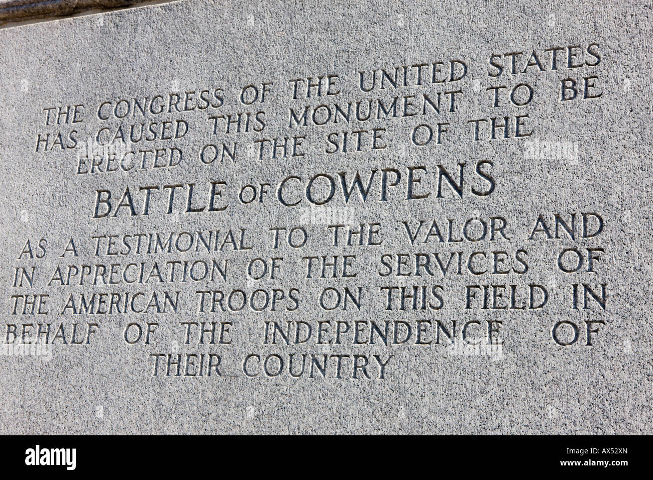 U S Memorial Monument dedicated in 1932 to those who fought at Cowpens National Battlefield Park Cowpens South Carolina Stock Photo